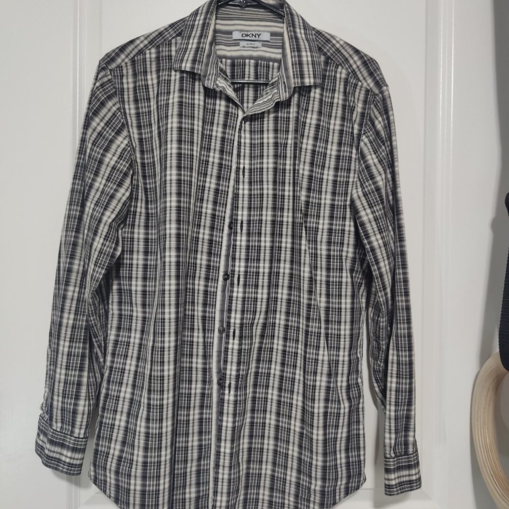Slim Fit Black/White Plaid Men's Dress Shirt